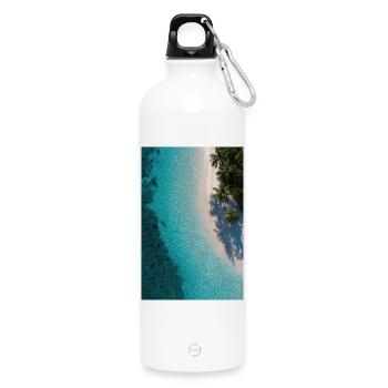 Türkisfarbene Gezeitenpalmen - Trinkflasche mit Karabiner 750 ml - Weiß - Vorne