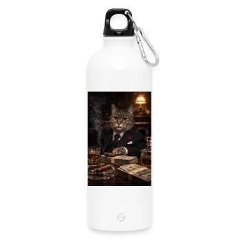 Cat financier in a tuxedo - Water Bottle with carabiner 750 ml - white - Front