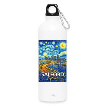 Salford England Starry Night Style Skyline - Water Bottle with carabiner 750 ml - white - Front