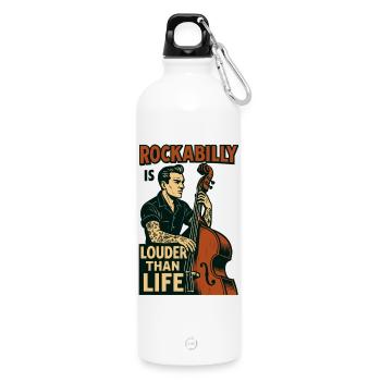 Rockabilly Kontrabass: 50s Musiker & Tattoo Art - Trinkflasche mit Karabiner 750 ml - Weiß - Vorne