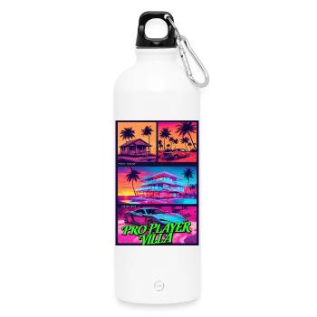 PRO PLAYER VILLA - Neon Synthwave Gaming Art - Water Bottle with carabiner 750 ml - white - Front