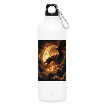 Mondbeschienener Drache über feurigen Wolken - Trinkflasche mit Karabiner 750 ml - Weiß - Vorne