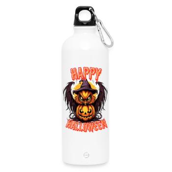 Gruseliger Halloween-Eulenspuk im Kürbisschimmer - Trinkflasche mit Karabiner 750 ml - Weiß - Vorne