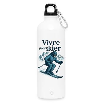 Vivre pour skier, skier pour vivre - Gourde en inox avec mousqueton 750 ml - blanc - Devant