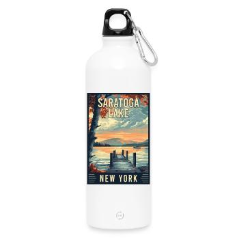 Erleben Sie den Saratoga Lake im Bundesstaat New York - Trinkflasche mit Karabiner 750 ml - Weiß - Vorne