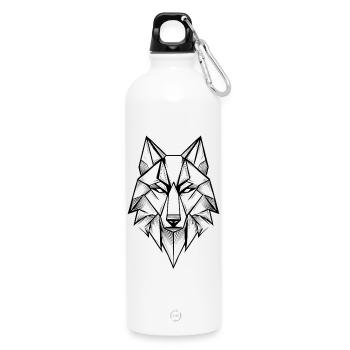 Moderner symmetrischer geometrischer Wolf - Trinkflasche mit Karabiner 750 ml - Weiß - Vorne
