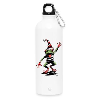 Tanzender Frosch mit Weihnachtsmütze - Trinkflasche mit Karabiner 750 ml - Weiß - Vorne