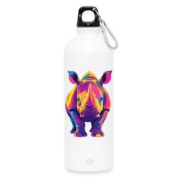 Farbenfroher Rhino Pop Art buntes Nashorn Motiv - Trinkflasche mit Karabiner 750 ml - Weiß - Vorne