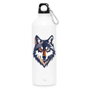 Wolfskopf Illustration starkes cooles Wolf Motiv - Trinkflasche mit Karabiner 750 ml - Weiß - Vorne