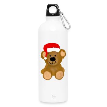 Weihnachten Teddybär - Trinkflasche mit Karabiner 750 ml - Weiß - Vorne
