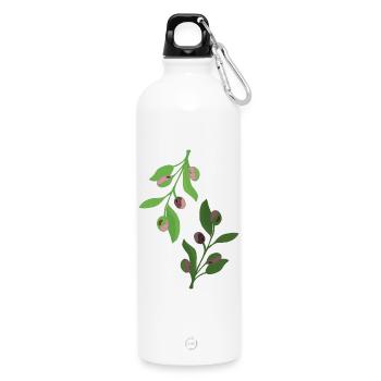 olivenzweige Grün Rosa - Trinkflasche mit Karabiner 750 ml - Weiß - Vorne
