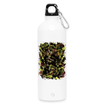 Neon Gelb Schwarz Blattmuster - Trinkflasche mit Karabiner 750 ml - Weiß - Vorne