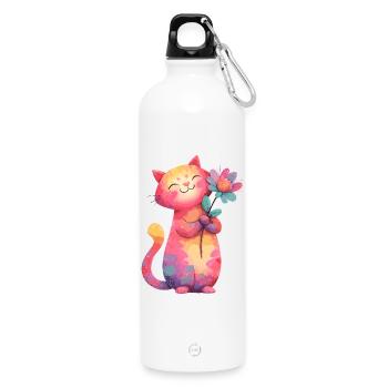 Bunte Katzenblume im Aquarellstil - Trinkflasche mit Karabiner 750 ml - Weiß - Vorne