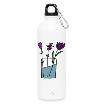 Blumen im Tontopf Design - Trinkflasche mit Karabiner 750 ml - Weiß - Vorne