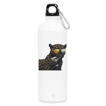 Cooler Leopard mit Sonnenbrille und Glas - Trinkflasche mit Karabiner 750 ml - Weiß - Vorne