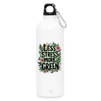 LESS STRESS, MORE GREEN - Water Bottle with carabiner 750 ml - white - Front