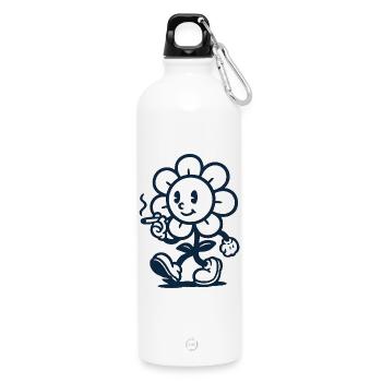 Mascotte florale rétro avec dessin de cigarette - Gourde en inox avec mousqueton 750 ml - blanc - Devant