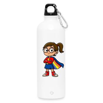 Little superheroine with glasses - Water Bottle with carabiner 750 ml - white - Front