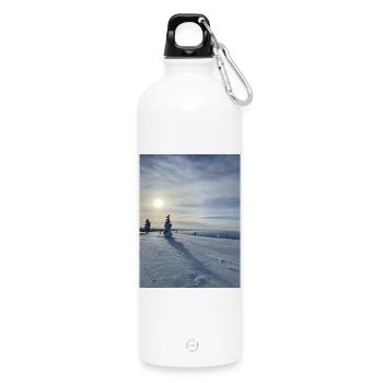 Paysage hivernal au soleil - Gourde en inox avec mousqueton 750 ml - blanc - Devant