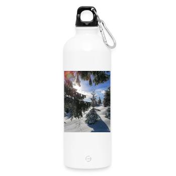 Forêt d’hiver Rayons de soleil dans la neige - Gourde en inox avec mousqueton 750 ml - blanc - Devant
