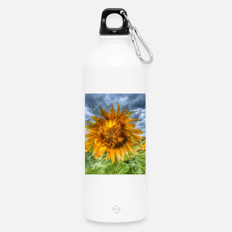 Sonnige Sonnenblume am dunklen Himmel - Trinkflasche mit Karabiner 750 ml - Weiß