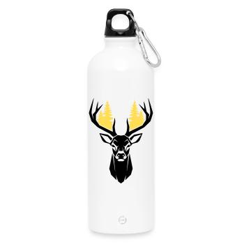  Hirschkopf Wald Silhouette - Trinkflasche mit Karabiner 750 ml - Weiß - Vorne