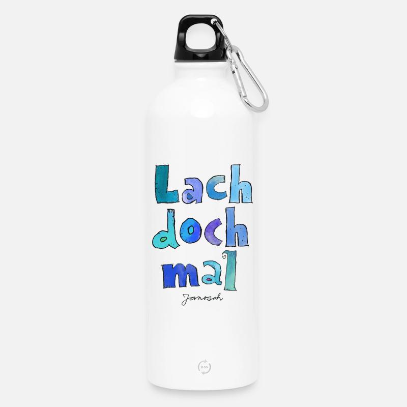 Janosch Lach Doch Mal Spruch  - Trinkflasche mit Karabiner 750 ml - Weiß