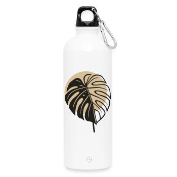 Monstera Leaf – Modern Boho Nature Motif - Water Bottle with carabiner 750 ml - white - Front