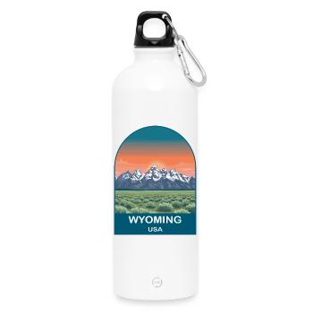 Wyoming USA Vintage Travel Poster Art - Water Bottle with carabiner 750 ml - white - Front