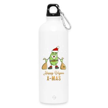 A vegan soy Santa Claus Happy Xmas - Water Bottle with carabiner 750 ml - white - Front