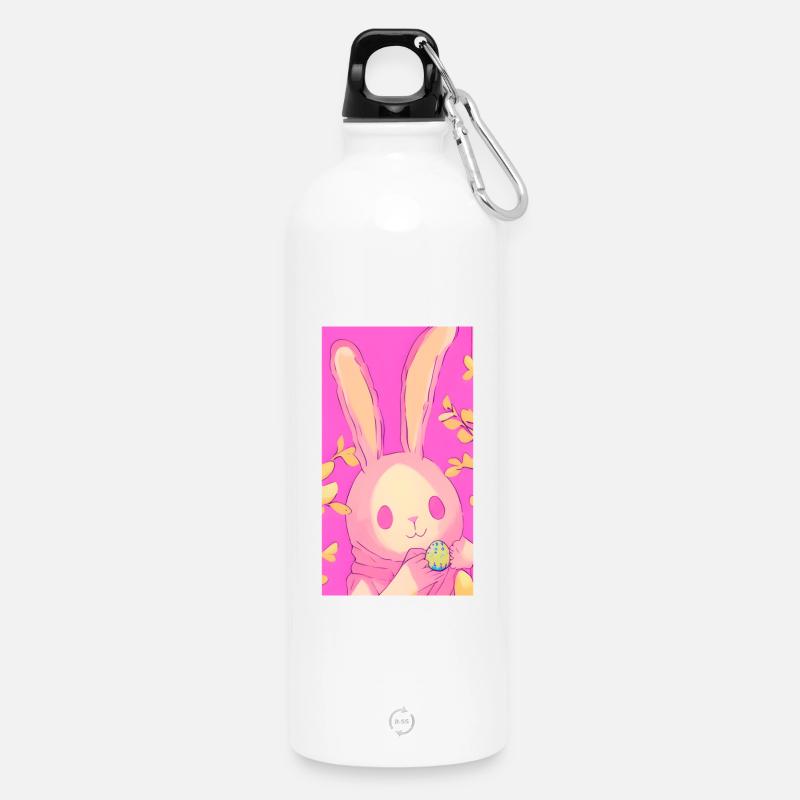 Pastel Easter Bunny Pink Easter Egg - Water Bottle with carabiner 750 ml - white