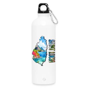Aquarell Landkarte Saint Lucia - Trinkflasche mit Karabiner 750 ml - Weiß - Vorne