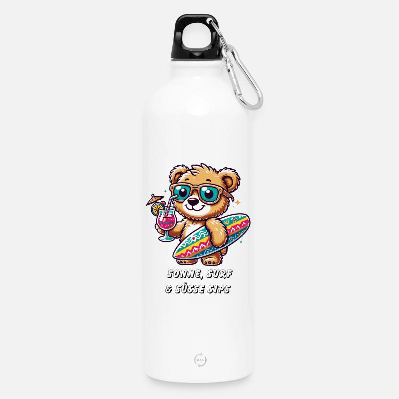 Sommerlicher Surf-Bär – Entspannt und Cool! - Trinkflasche mit Karabiner 750 ml - Weiß