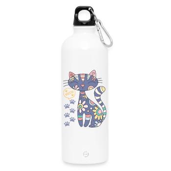 Mandala Katze - Trinkflasche mit Karabiner 750 ml - Weiß - Vorne