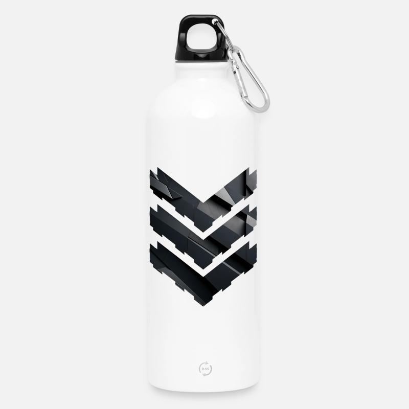 Abstract Black Geometric Pattern - Water Bottle with carabiner 750 ml - white