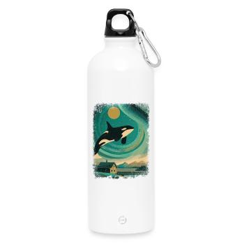 Orca Wal Polarlicht Nachthimmel Vintage Nordlicht - Trinkflasche mit Karabiner 750 ml - Weiß - Vorne