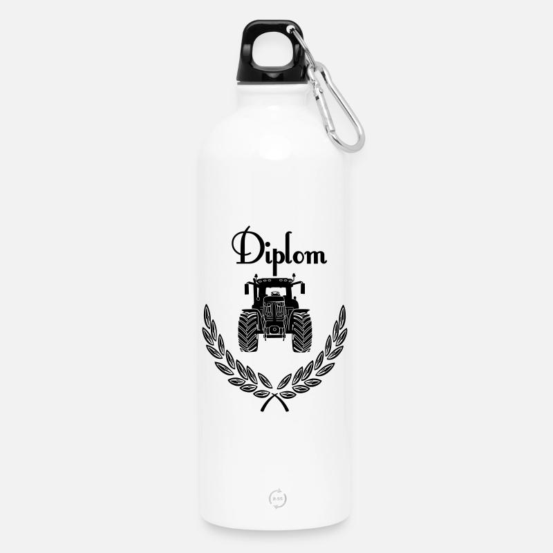Diplom-Traktor - Trinkflasche mit Karabiner 750 ml - Weiß