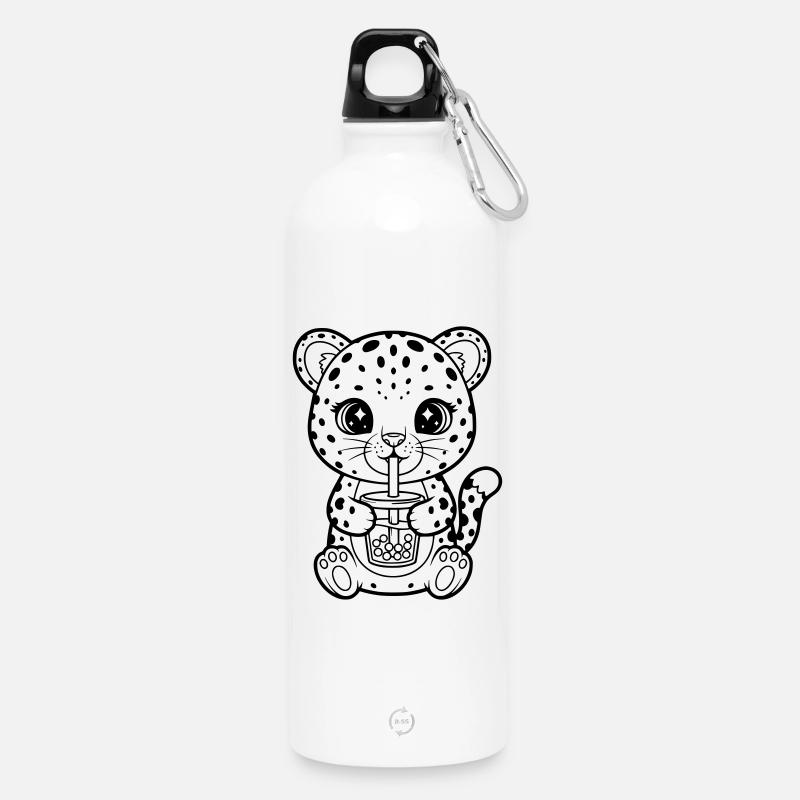 Leopard mit Becher - Trinkflasche mit Karabiner 750 ml - Weiß