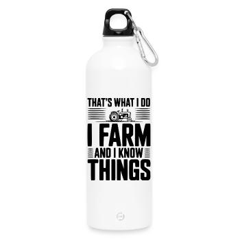 Das ist es, was ich tue, ich farme und ich weiß Dinge - Trinkflasche mit Karabiner 750 ml - Weiß - Vorne