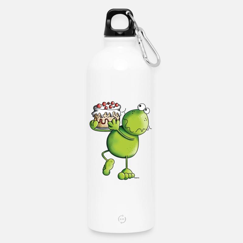 Frog with Cake - Water Bottle with carabiner 750 ml - white