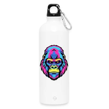 Neon Gorilla Art Illustration - Water Bottle with carabiner 750 ml - white - Front