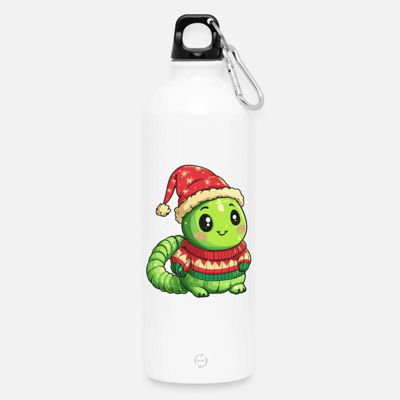 Noël du ver - Gourde en inox avec mousqueton 750 ml - blanc