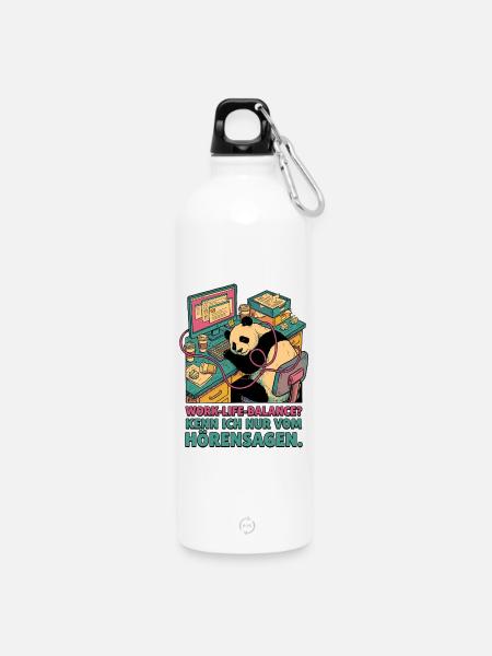 Panda im Homeoffice Hörensagen - Trinkflasche mit Karabiner 750 ml - Weiß