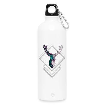 Geometric Deer – Modern Nature Design - Water Bottle with carabiner 750 ml - white - Front