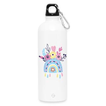 Pastell Regenbogen Blumen - Trinkflasche mit Karabiner 750 ml - Weiß - Vorne