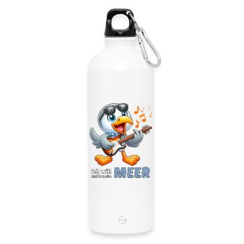 Cheerful seabird with guitar - Water Bottle with carabiner 750 ml - white - Front