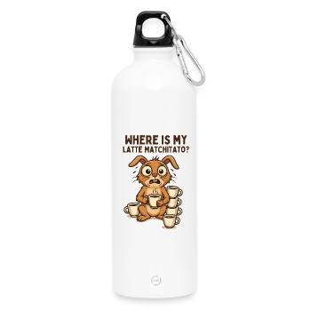 Café Lapin Chaos Dessin animé Petit-déjeuner Caféine - Gourde en inox avec mousqueton 750 ml - blanc - Devant