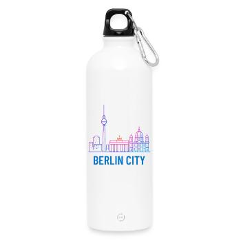 Berlin Stadt Neon Skyline Silhouette Illustration  - Trinkflasche mit Karabiner 750 ml - Weiß - Vorne