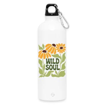 Wild Soul – Ambiance florale rétro - Gourde en inox avec mousqueton 750 ml - blanc - Devant