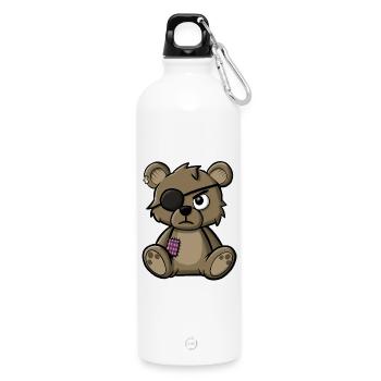 Teddybär mit Augenklappe - Trinkflasche mit Karabiner 750 ml - Weiß - Vorne